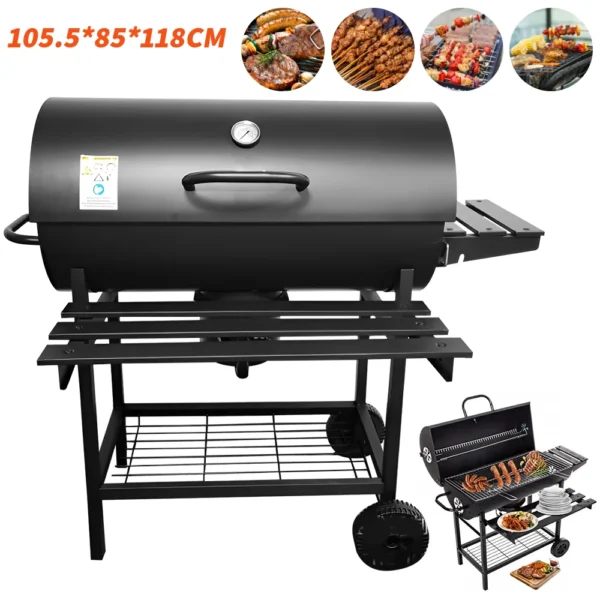 BBQ Grill Outdoor Holzkohlegrill mit Thermometer Grillofen mit Rädern Camping Picknick Grillwerkzeug
