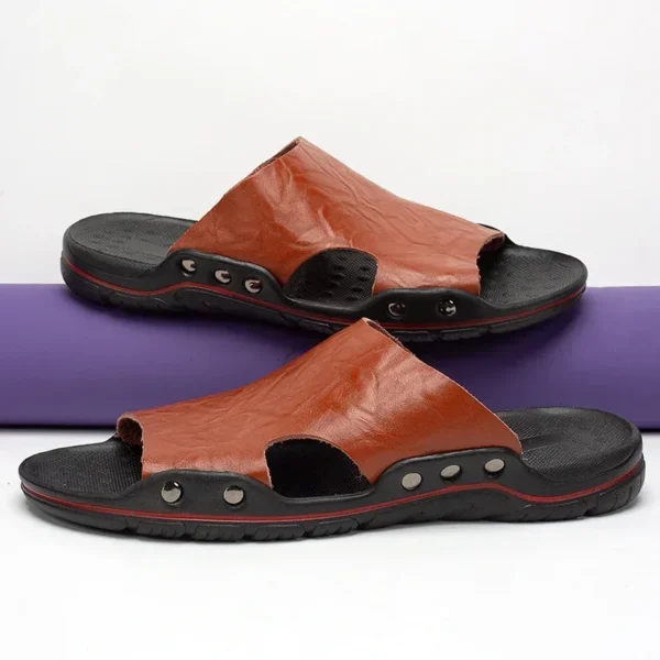 Sandals Men's Leather Classic Fashion Summer Men's Slippers Comfortable Soft PU Leather Lightweight Men's Beach Slippers Slides 3