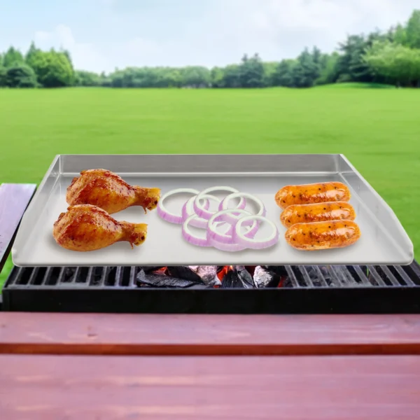 Edelstahlgrill mit zwei Griffen für die meisten Gasgrills und Holzkohlegrills. Universelles BBQ-Grillpfanne-Grilltablett 4