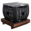 Japanisches Grillregal mit Holzsockel, rutschfest, rutschfest, Holzkohlegrills, Hibachi, runder Tischplatte, Metallgrill, für Zuhause, Braten, Herd