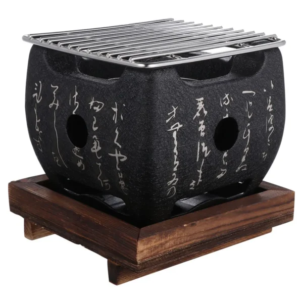 Japanisches Grillregal mit Holzsockel, rutschfest, rutschfest, Holzkohlegrills, Hibachi, runder Tischplatte, Metallgrill, für Zuhause, Braten, Herd