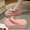 Keile Hausschuhe Frauen Sommer High Heels Flip Flops Mode Clip Toe flache Sandalen dicke Plattform Indoor Strand Schuhe Frau Rutschen 4