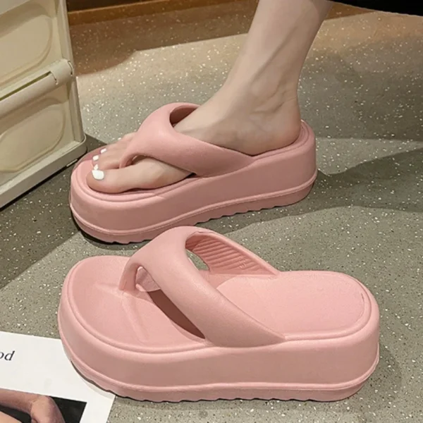 Keile Hausschuhe Frauen Sommer High Heels Flip Flops Mode Clip Toe flache Sandalen dicke Plattform Indoor Strand Schuhe Frau Rutschen 4