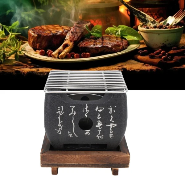 Tragbarer BBQ-Holzkohlegrill aus Aluminiumlegierung, japanisches Skript, Lebensmittel, Holzkohleofen, Kochen im Freien, Camping, Picknick, Strand