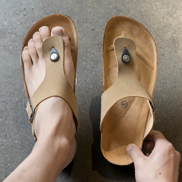 Kork-Hausschuhe für Herren, lässige Komfort-Sandalen, Sommer-Flip-Flop, Outdoor, rutschfeste Strandschuhe, modische Jugend, atmungsaktive Gezeiten-Hausschuhe 6