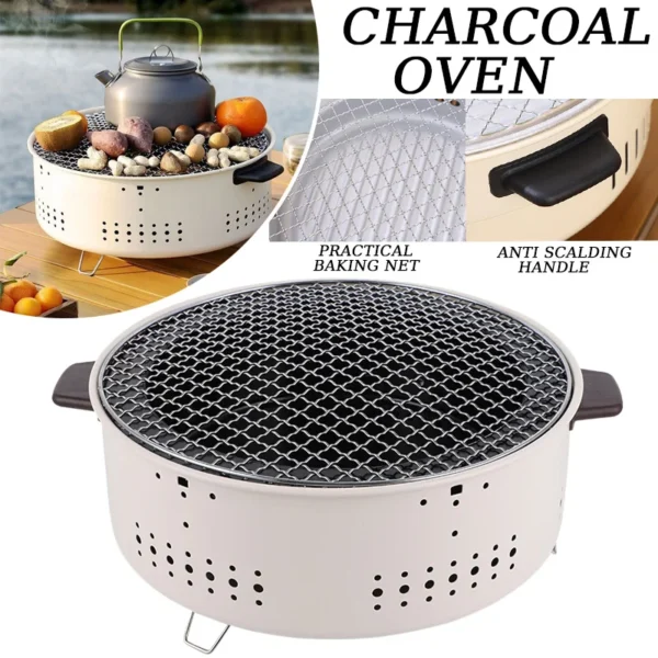 Runder Grillofen, 1/3 Stück, tragbar, abnehmbar, Grillnetz, Holzkohleofen, Edelstahlhalterung, Outdoor, Camping, VIE LENTE