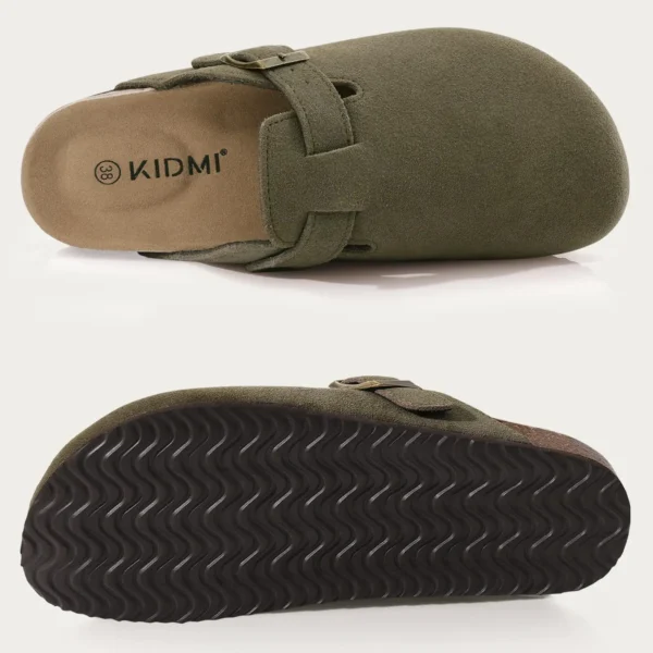 KIDMI Wildleder-Clogs für Damen und Herren, Pantoletten, Korkfußbett, Sandalen mit Fußgewölbeunterstützung, modische, rutschfeste Outdoor-Strand-Hausschuhe, Heimschuhe 3