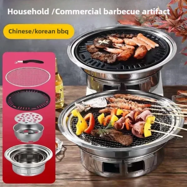 Multifunktionaler Holzkohlegrill, koreanischer BBQ-Grill für den Haushalt, tragbarer Camping-Grillofen, Tisch-Räuchergrill 3