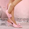 2025 Große Größe 43 Sommer-Damen-Slingback-Sandalen mit spitzer Zehenpartie, elegante grüne Kätzchen-High-Heels-Schuhe mit Fliege 2