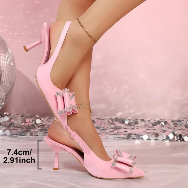 2025 Große Größe 43 Sommer-Damen-Slingback-Sandalen mit spitzer Zehenpartie, elegante grüne Kätzchen-High-Heels-Schuhe mit Fliege 2