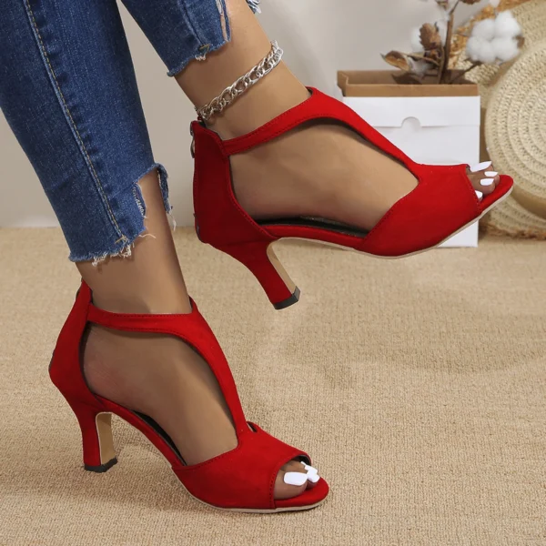 Damen Sandalen neue Sommer Fischmaul Sandalen Frauen Rücken Reiß verschluss sexy einfarbig bequeme High Heels Schuhe für Frauen 5