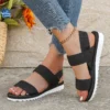 Damenmode-Trend, rutschfest, bequem, passende Farbsohle, reine schwarze Schnürsenkel, flache Sandalen