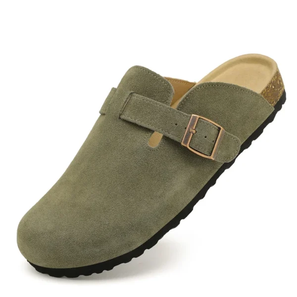 Evshine Damen Wildleder Clogs Leder Pantoletten Kartoffelschuhe mit Fußgewölbeunterstützung Korkfußbett Sandalen Mode Herren Hausschuhe Kork Pantoletten