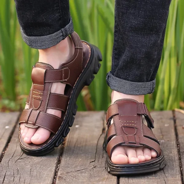 Sandalen Herren Strandschuhe Kunstleder Hausschuhe Outdoor rutschfeste Ledersandalen mit dicken Sohlen für Herren Freizeitschuhe 5