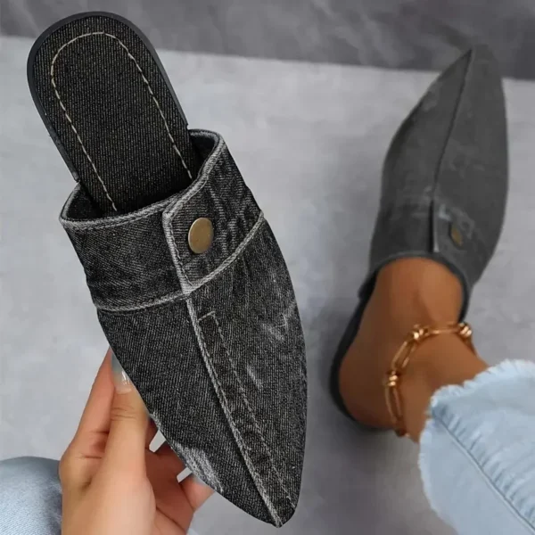 Frauen Hausschuhe Bequeme Vielseitige Hausschuhe Frauen Denim Runde Kappe Flache 2025, Neue Strand Sandalen Rutschen Frauen Zapatos De Mujer 3