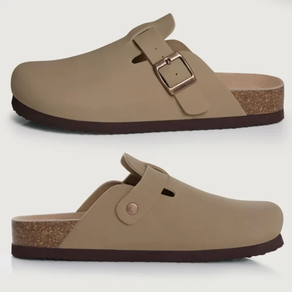 Evshine Männer Komfort Kartoffel Schuhe mit Fußgewölbe Unterstützung Kork Strand Schuhe Mode Clogs Männer Kork Fußbett Männer Clogs Leder Pantoletten 5