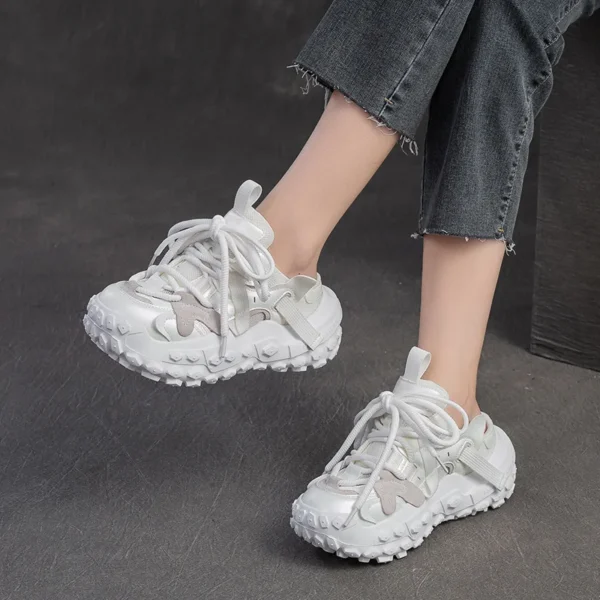 Koznoy 5,5 cm neue Air Mesh Echt leder Slipper Plattform Wohnungen bequeme klobige Turnschuhe Sommer hohle Frauen Sandalen Loafer Schuhe 6