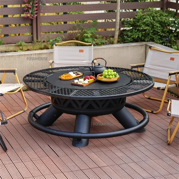 Outdoor BBQ Grill Haushalt Hof Holzkohle Grill Camping Holzofen Lagerfeuer Herd Multifunktionale Grill Tisch 4