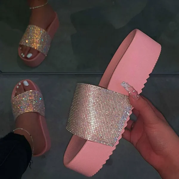 Frühling/sommer/frauen wasserdichte plattform dicken boden strass hausschuhe candy-farbige strand sandalen outdoor wilde mode damen 4