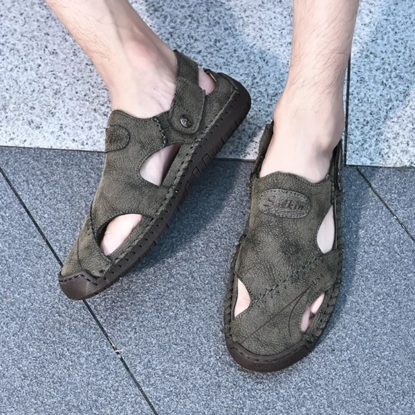 Neue Handgemachte Sommer Sandalen Männer Atmungsaktive Leder Schuhe Mann Im Freien Männer Sandalen Gleitschutz Strand Sandalen Hohl Schuhe Mode 5