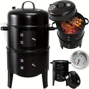 3-in-1 BBQ Smoker Grill mit Kamin Multifunktions-abnehmbarer Outdoor-Kochofen mit Thermometer Camping Outdoor Party Grill