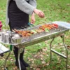 Großer Barbecue-Grill für den Außenbereich, Edelstahl-Grill, Grill, tragbar, zusammenklappbar, für den Haushalt, Holzkohlegrill, Herd