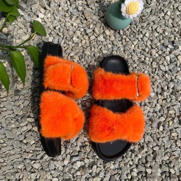 Damen-Sandalen, Sommer 2025, Hausschuhe, weiche Hausschuhe aus Kunstnerzfell, Schleife, flache Slides, rutschfeste Designer-Schuhe, Damen-Flip-Flops 5