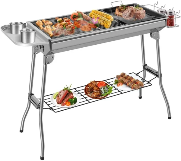 Holzkohlegrills Edelstahl Grill BBQ Werkzeuge Sets Kochutensilien Kit für Picknick Camping Party 2