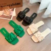 Sommer Hausschuhe Für Frauen Flip-Flops Wohnungen 2024 Neue Plissee Koreanische Hausschuhe Frauen Sandalen Grün Slip Auf Schuhe Große Größe 35-42 4
