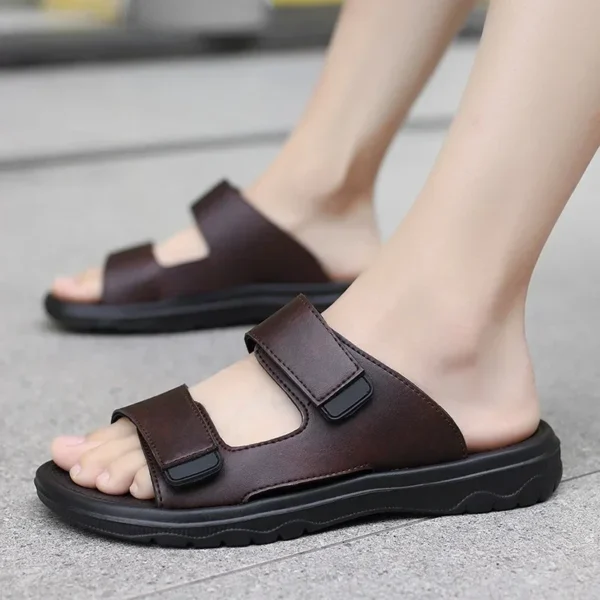 Outdoor Herren Hausschuhe Leder Leichte Flip-Flops Sommer Lässige Strandsandalen Männlich Flacher rutschfester Komfort Klassische Lazy Slides 6