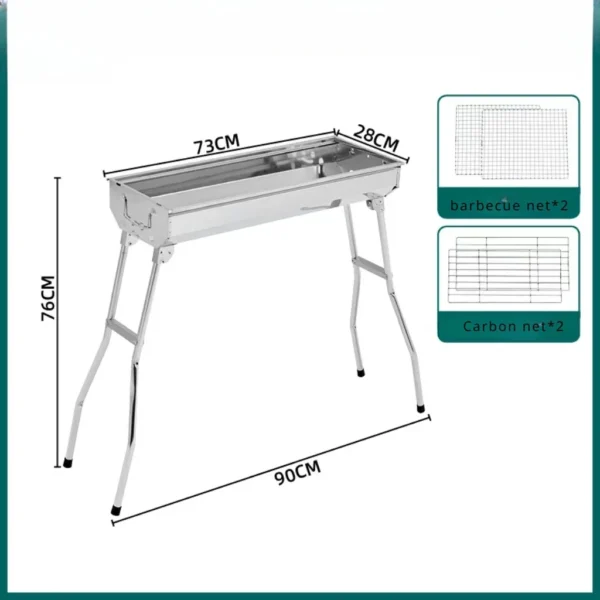 Holzkohlegrill aus Edelstahl für den Außenbereich, großes Grillwerkzeug, tragbar, mit kostenloser Installation, Griff, zusammenklappbar, zum Kochen 6