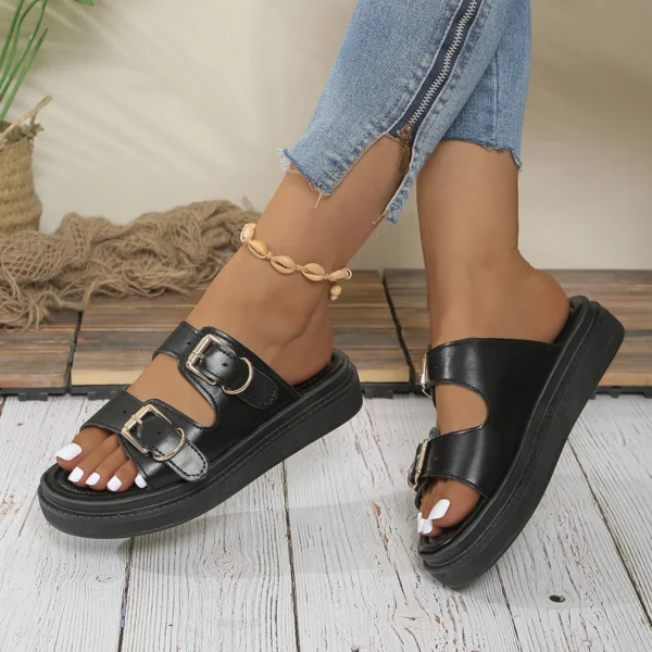 Casual Sandalen Damen Leder Metall Knöchel Schnalle Riemen Sommer Strand Damen Low Heel Sportschuhe Handgemacht 2