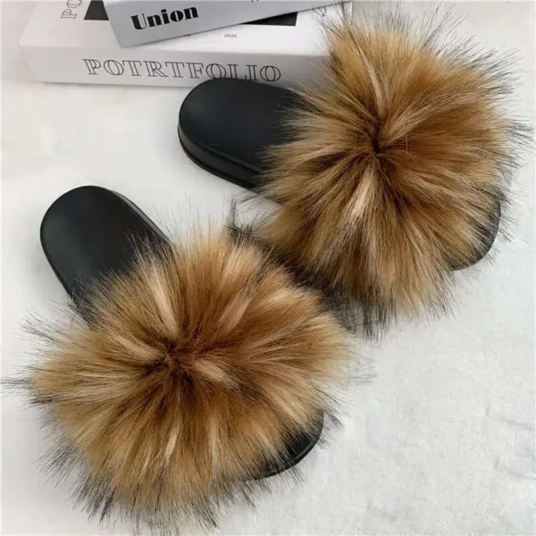 Sommer Faux Pelz Hausschuhe Frauen Innen Pelzigen Fell Rutschen Weibliche Plüsch Flip-Flops Wohnungen Sandalen Casual Flauschigen Slipper Haus Schuhe 2