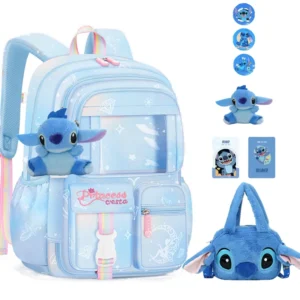 MINISO Disney Stitch Schultasche Kawaii Kuromi Verstellbare Träger Große Kapazität Rucksack Tasche Reduzieren Sie die Belastung Schützen Sie die Wirbelsäule Geschenk
