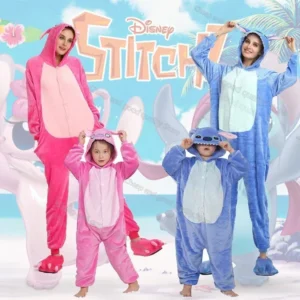 Disney Stich Onesies Erwachsene Pyjamas Unisex Blau Rosa Stich Cosplay Party Tragen Anime Pijama Junge Mädchen Pyjamas Kinder Frauen Nachtwäsche