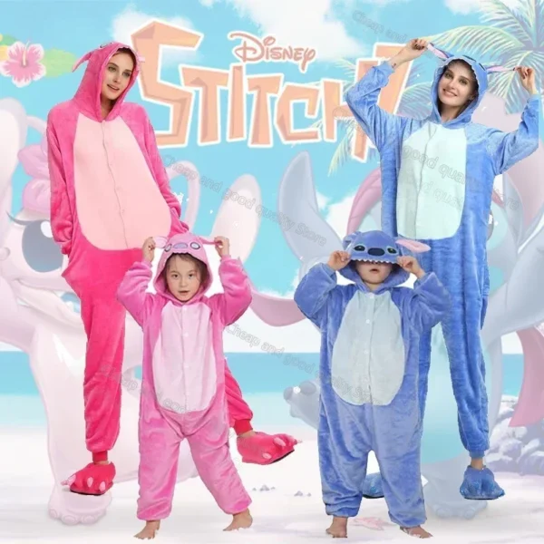 Disney Stich Onesies Erwachsene Pyjamas Unisex Blau Rosa Stich Cosplay Party Tragen Anime Pijama Junge Mädchen Pyjamas Kinder Frauen Nachtwäsche