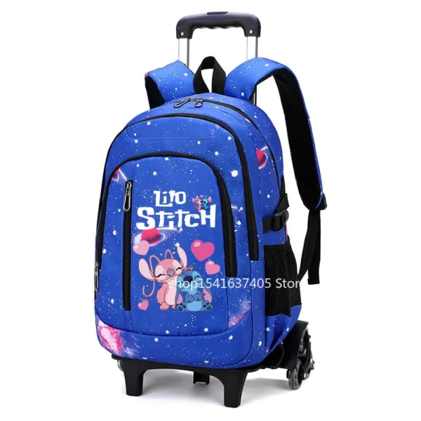 Disney Stitch 2-in-1-Trolley-Rucksack, cooler Sternenhimmel, riesige Kapazität, tragbar, wasserdicht, für die Schule, Rollrucksack 3