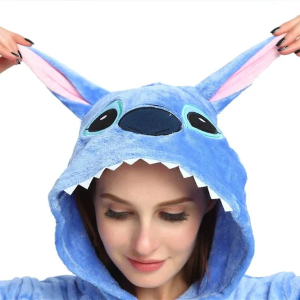 Disney Cosplay Kostüm Stich Kinder Erwachsene Mit Kapuze Pyjamas für Erwachsene Halloween Kleidung Winter Frauen Männer Cosplay Nachtwäsche 3