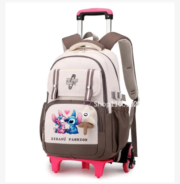 Disney Lilo Stitch Schulrucksack mit Rollen, Rollrucksack für Mädchen, Studentenrucksack mit Rollen, Trolley, Schultasche, Reisen 5