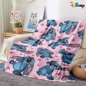 Disney Lilo & Stitch Pink Decke mit liebenswerten Stitch Prints Flanelldecke, weich und bequem, Heimdekoration