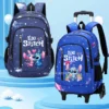 Disney Stitch 2-in-1-Trolley-Rucksack, cooler Sternenhimmel, riesige Kapazität, tragbar, wasserdicht, für die Schule, Rollrucksack
