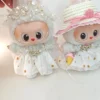 Labubu Kleidung für 15–17 cm Mini-Plüschpuppe, Prinzessin-Gaze-Kleid, glitzernder Sternrock, Halskette, Kopfbedeckung, Strohhut, 3 Stück/Packung, Geschenk 2