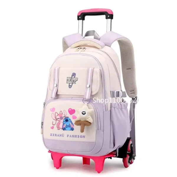 Disney Lilo Stitch Schulrucksack mit Rollen, Rollrucksack für Mädchen, Studentenrucksack mit Rollen, Trolley, Schultasche, Reisen 6