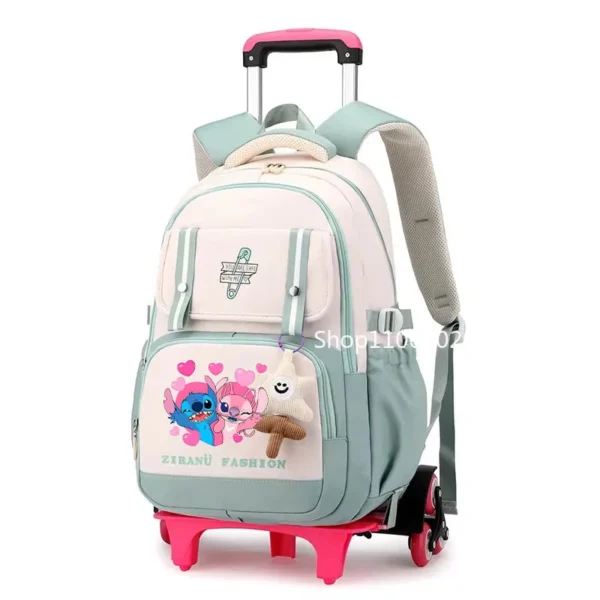 Disney Lilo Stitch Schulrucksack mit Rollen, Rollrucksack für Mädchen, Studentenrucksack mit Rollen, Trolley, Schultasche, Reisen 3