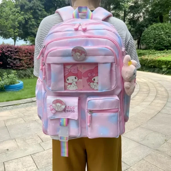 MINISO Disney Stitch Schultasche Kawaii Kuromi Verstellbare Träger Große Kapazität Rucksack Tasche Reduzieren Sie die Belastung Schützen Sie die Wirbelsäule Geschenk 4