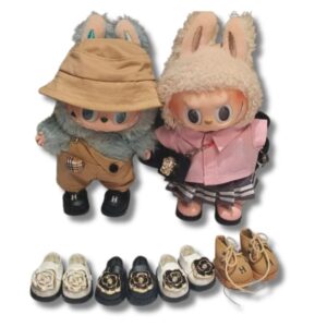 Labubu Outfit-Set „Khaki & Leder“ – Hemd, Rock, Schuhe & Tasche (17 cm)