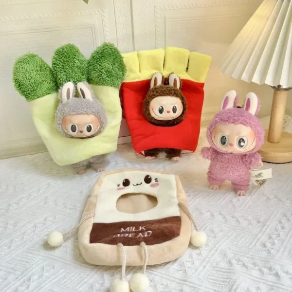 15/17 cm Labubu-Bettwäsche, dreiteiliges Set, Mini-Bett-Schlafsack, Kissen und Steppdecke, Zubehör, süßer Labubu-Hamburger-Schlafsack, Deko 4