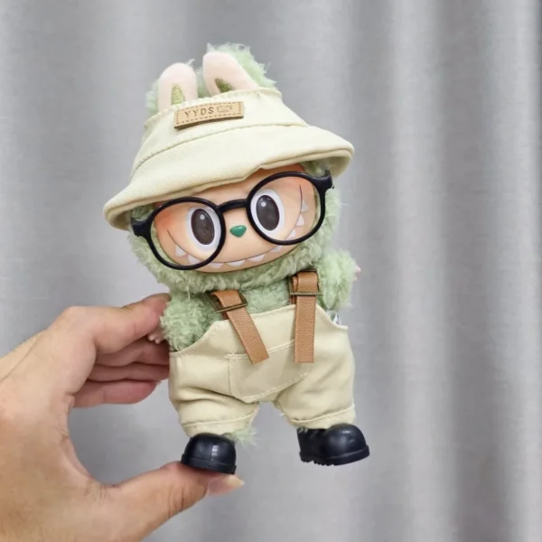 Für Labubu-Kleidung, sitzende Party, Kinderkleidung, Puppe, Vinyl-Kleidung, Fischerhut, Overalls und Hosen, süß und modisch 4