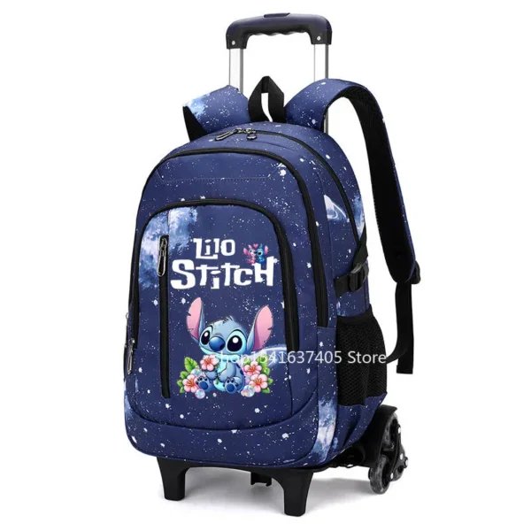Disney Stitch 2-in-1-Trolley-Rucksack, cooler Sternenhimmel, riesige Kapazität, tragbar, wasserdicht, für die Schule, Rollrucksack 5