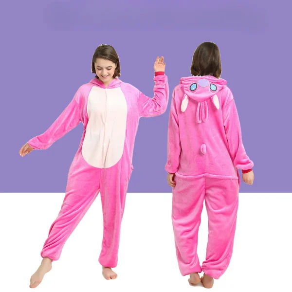 Disney Cosplay Kostüm Stich Kinder Erwachsene Mit Kapuze Pyjamas für Erwachsene Halloween Kleidung Winter Frauen Männer Cosplay Nachtwäsche 4